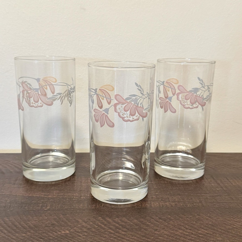 Vintage Corning Corelle Pink Trio Glass Tumblers 6" 3 Drinking Glasses